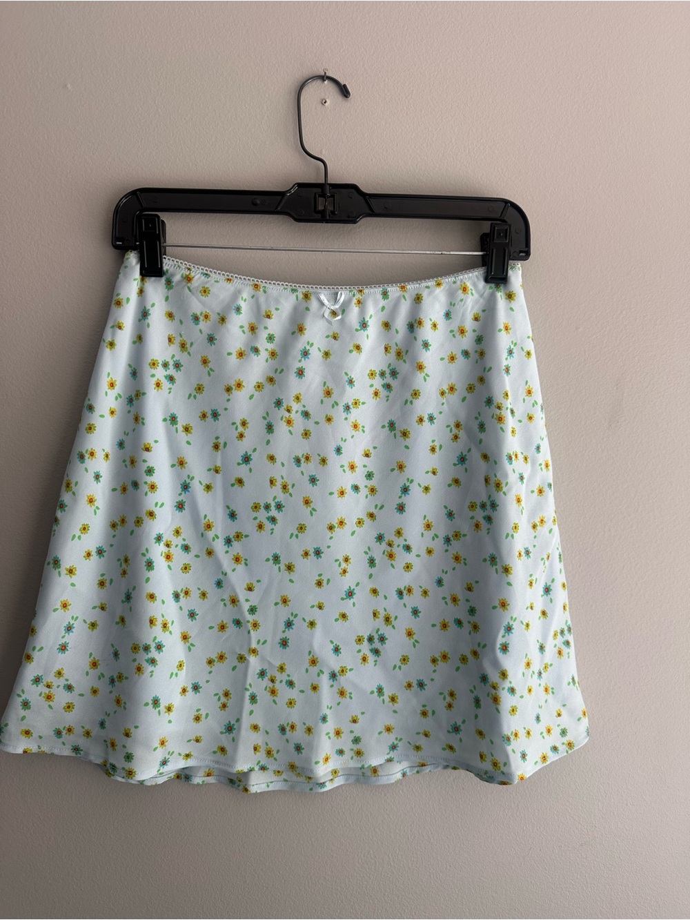 Pale blue Floral A-Line Skirt with Yellow & Green Print